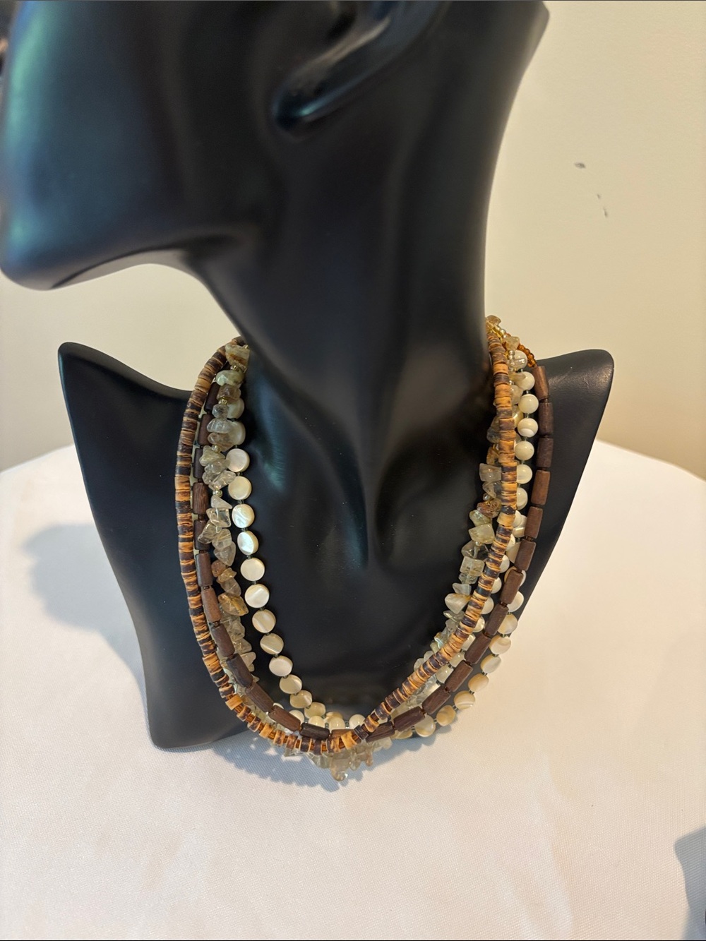Vintage Silpada Multi-Strand Brown and Cream Bead Necklace